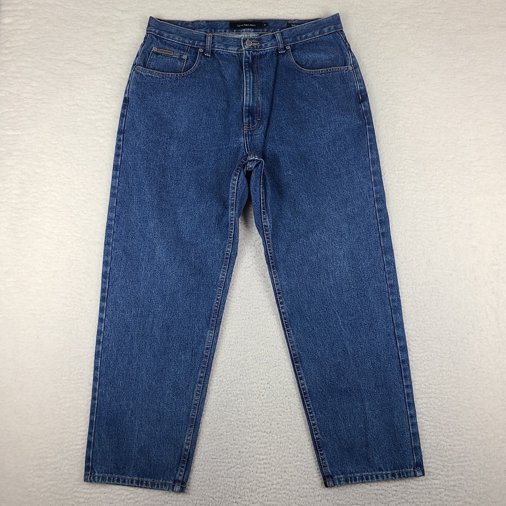 Calvin Klein Jeans Mens 36x28 Blue Easy Fit Relaxed Straight Vintage Denim